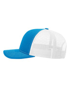 Left View of Cyan/ White Snapback Trucker Cap - 112