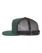 Left View of Dark Green/ Black Seven-Panel Trucker Cap - 168