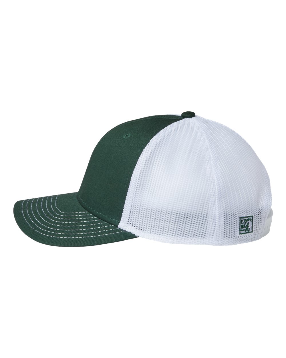 Left View of Dark Green/ White Everyday Trucker Cap - GB452E