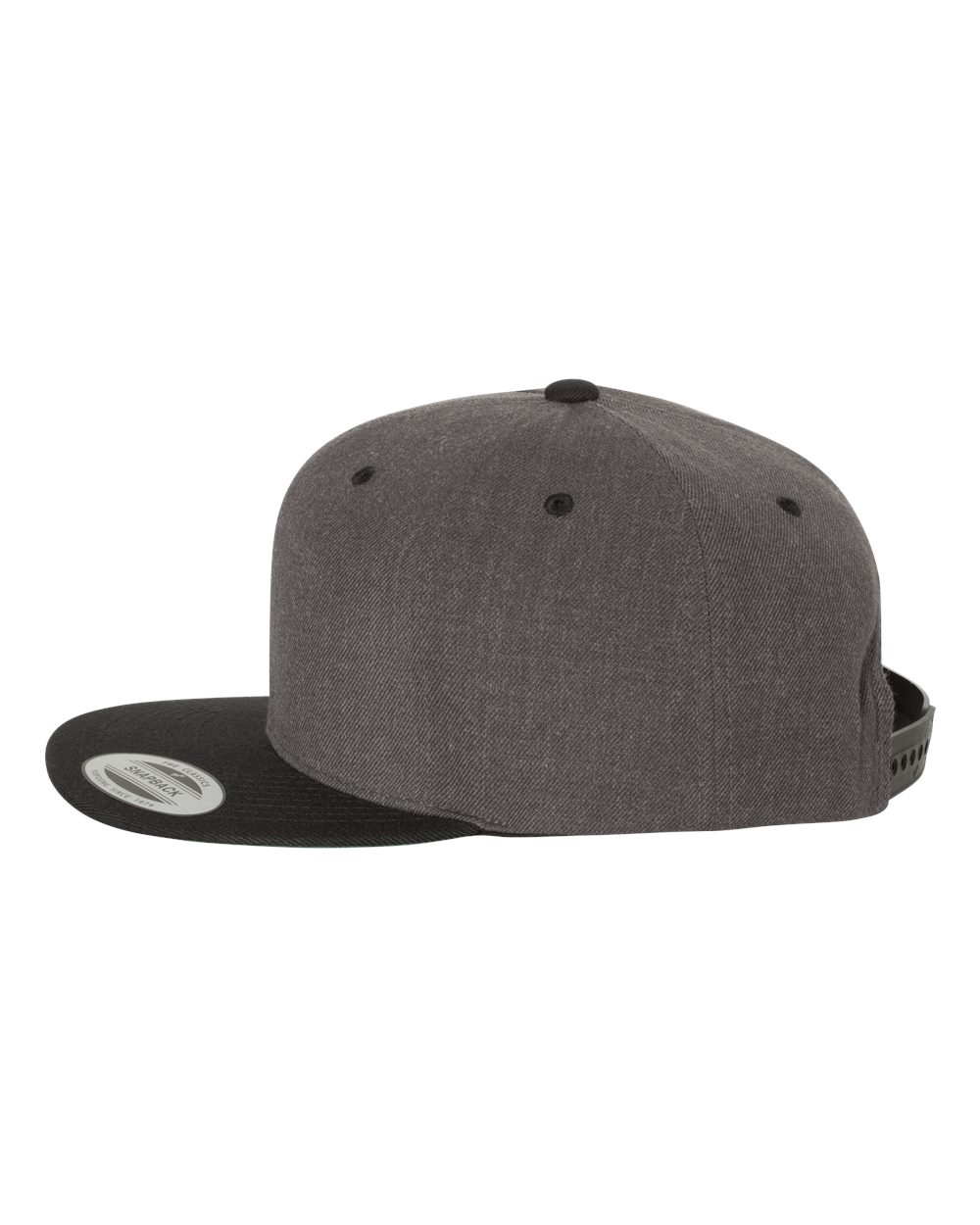 Left View of Dark Heather/ Black Premium Flat Bill Snapback Cap - 6089M