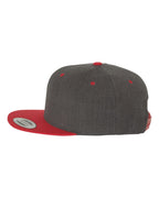 Left View of Dark Heather/ Red Premium Flat Bill Snapback Cap - 6089M