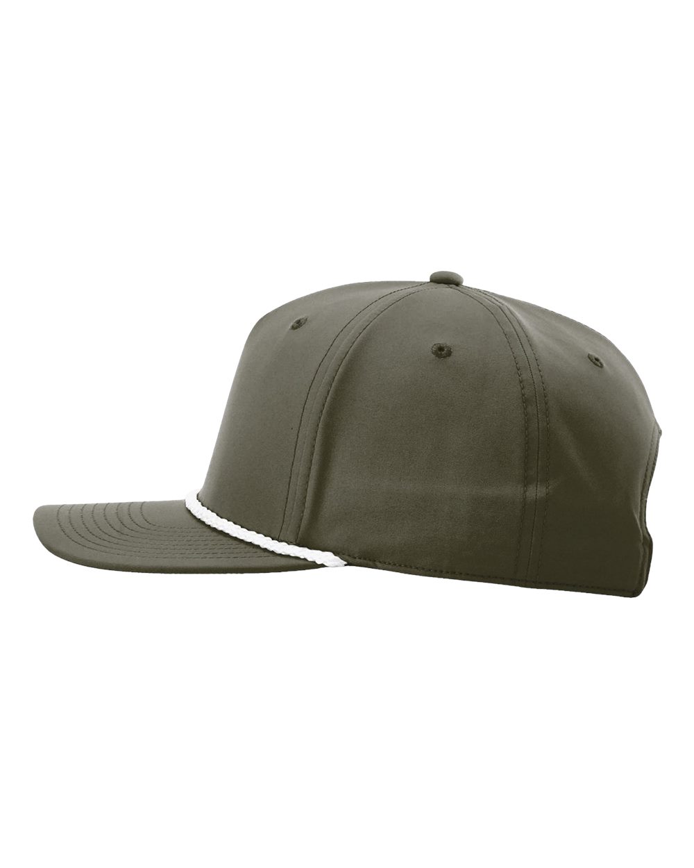 Left View of Dark Olive Green/ White Five Panel Classic Rope Cap - 258
