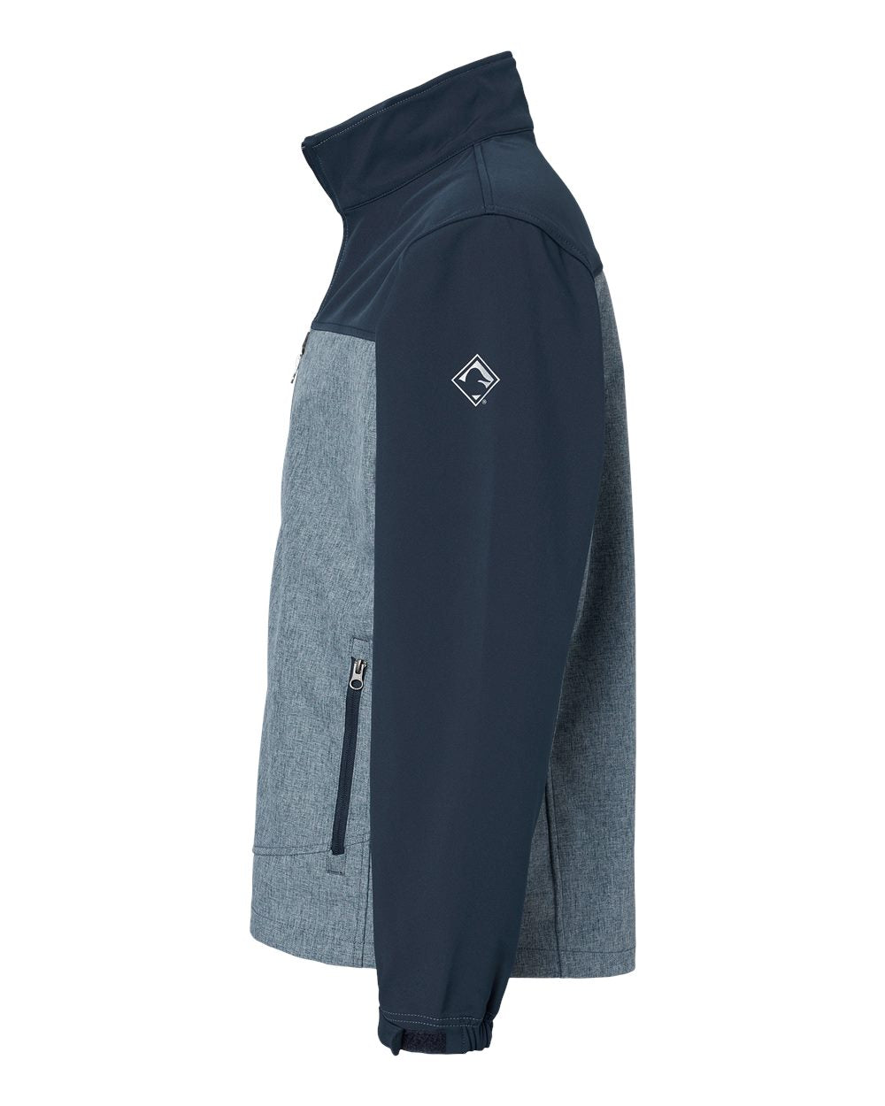 Left View of Deep Blue Heather/ Deep Blue Motion Soft Shell Jacket - 5350