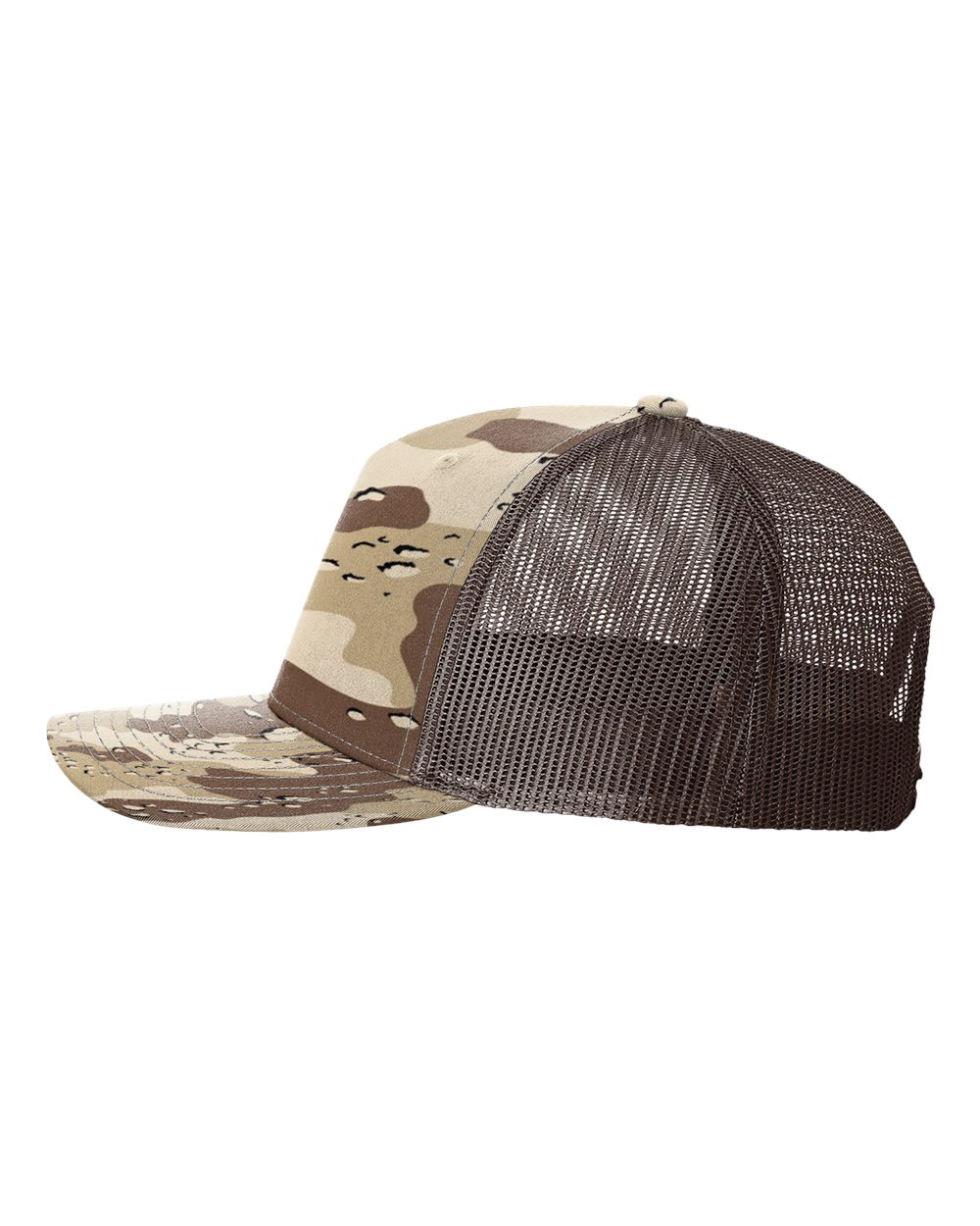 Left View of Desert Camo/ Brown Five-Panel Printed Trucker Cap - 112PFP