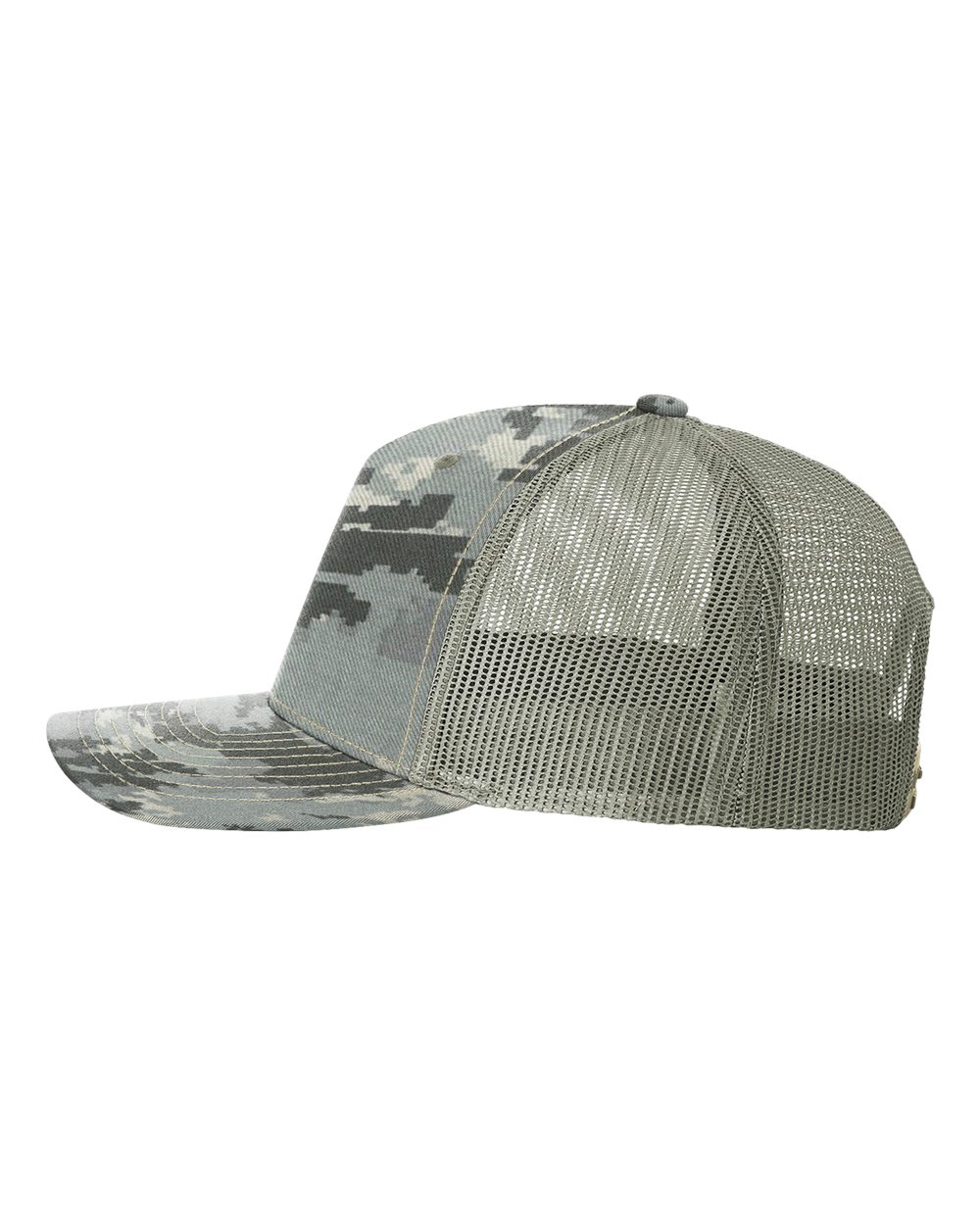 Left View of Digital Camo/ Light Green Five-Panel Printed Trucker Cap - 112PFP