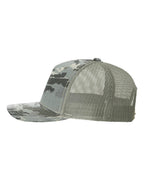Left View of Digital Camo/ Light Green Five-Panel Printed Trucker Cap - 112PFP