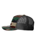 Left View of Green Camo/ Black Five-Panel Printed Trucker Cap - 112PFP