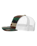 Left View of Green Camo/ White Five-Panel Printed Trucker Cap - 112PFP