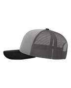 Left View of Grey/ Charcoal/ Black Snapback Trucker Cap - 112