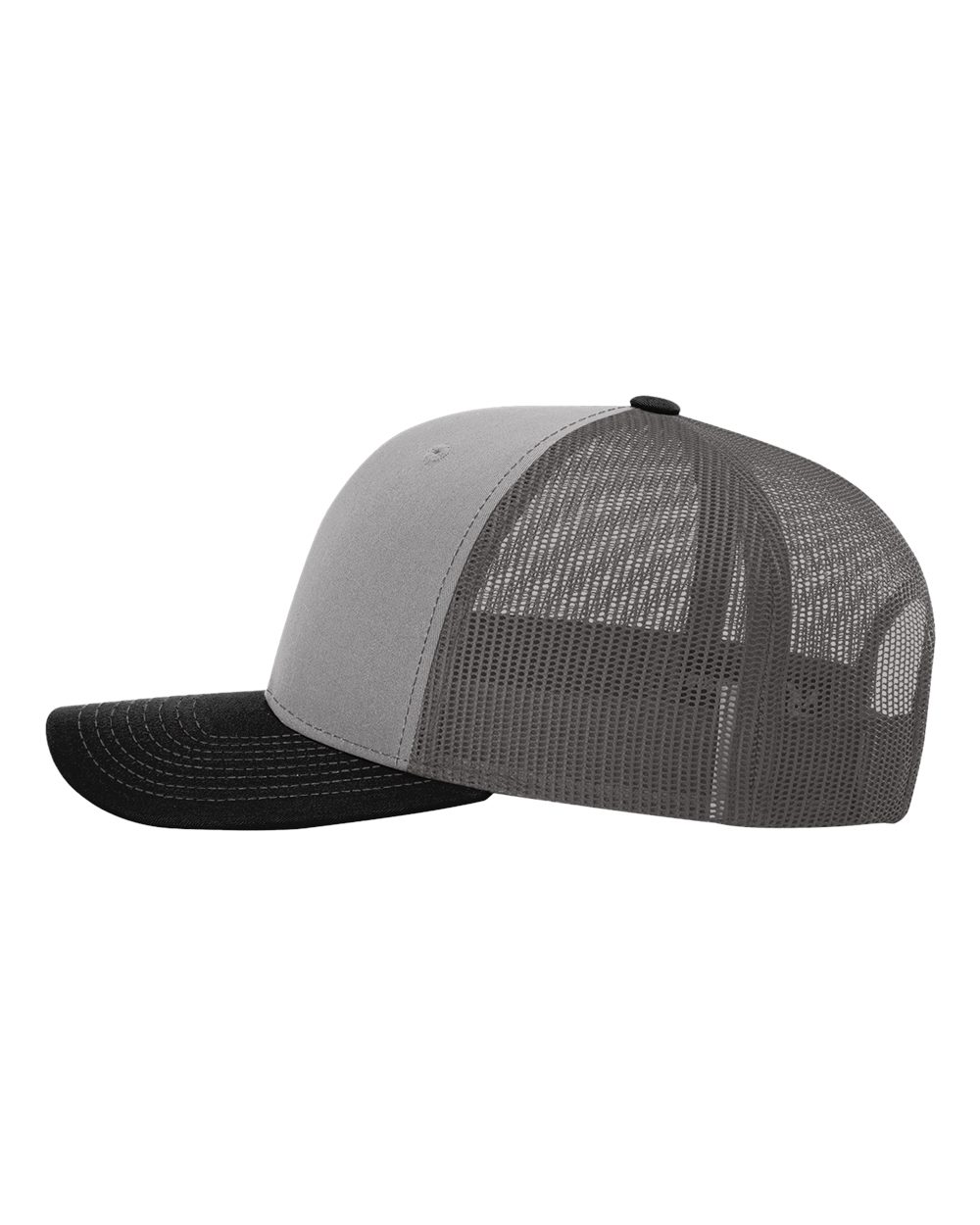 Left View of Grey/ Charcoal/ Black Snapback Trucker Cap - 112