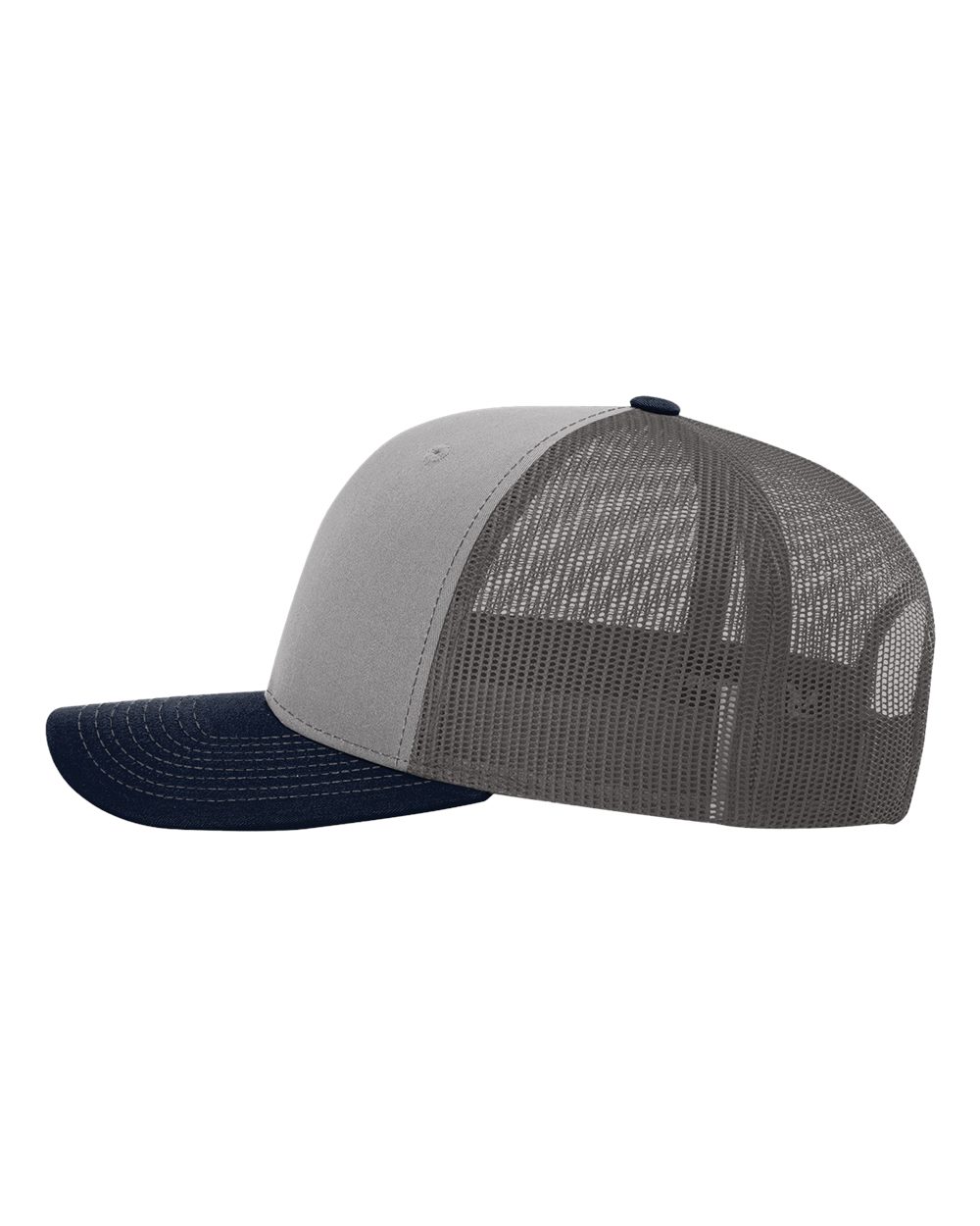 Left View of Grey/ Charcoal/ Navy Snapback Trucker Cap - 112