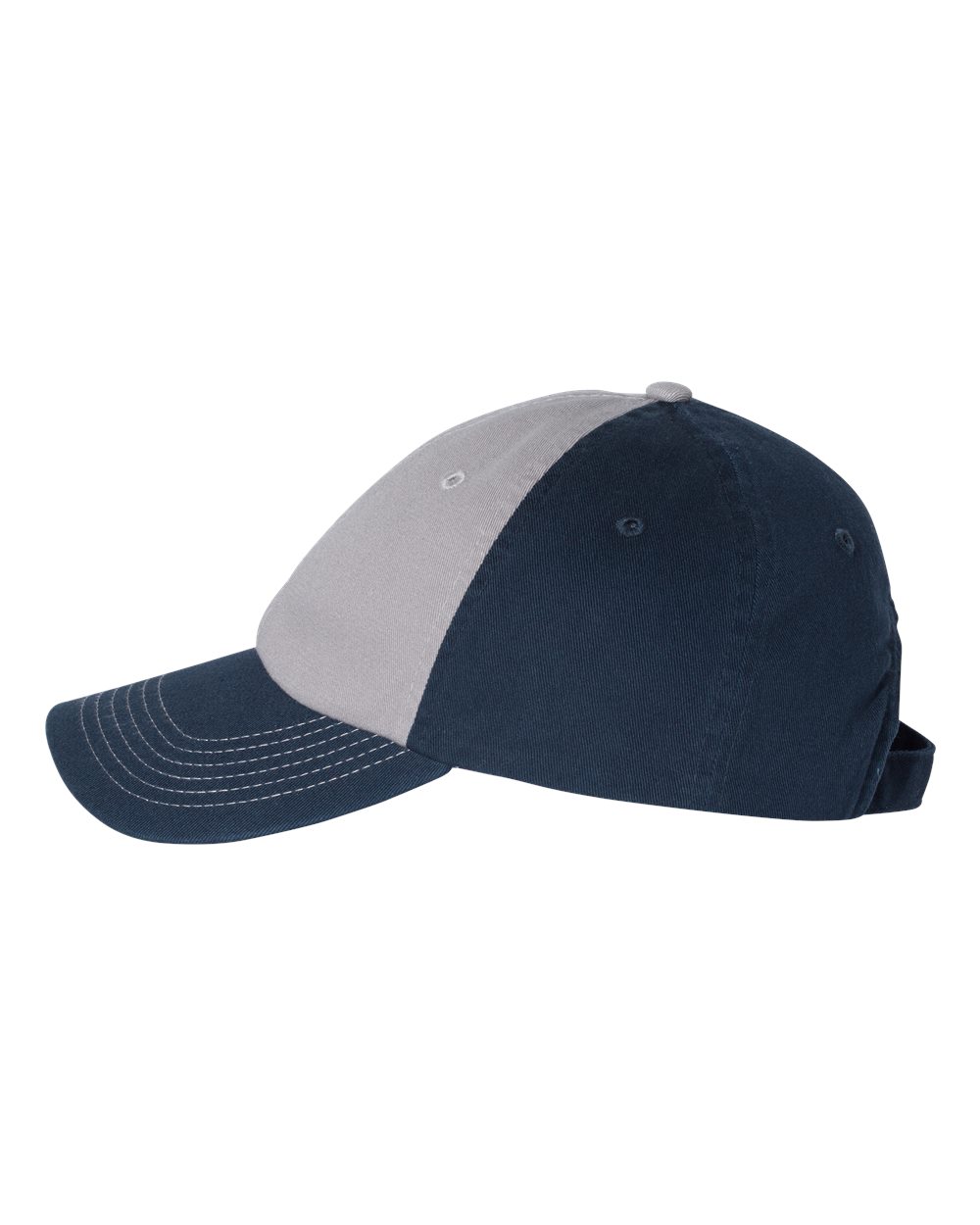 Left View of Grey/ Navy Bio-Washed Classic Dad Hat - VC300A