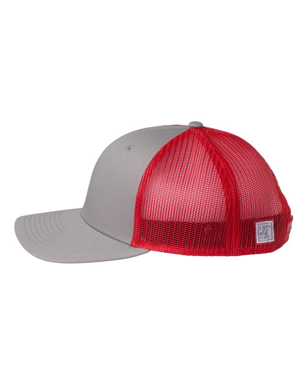 Left View of Grey/ Red Everyday Trucker Cap - GB452E