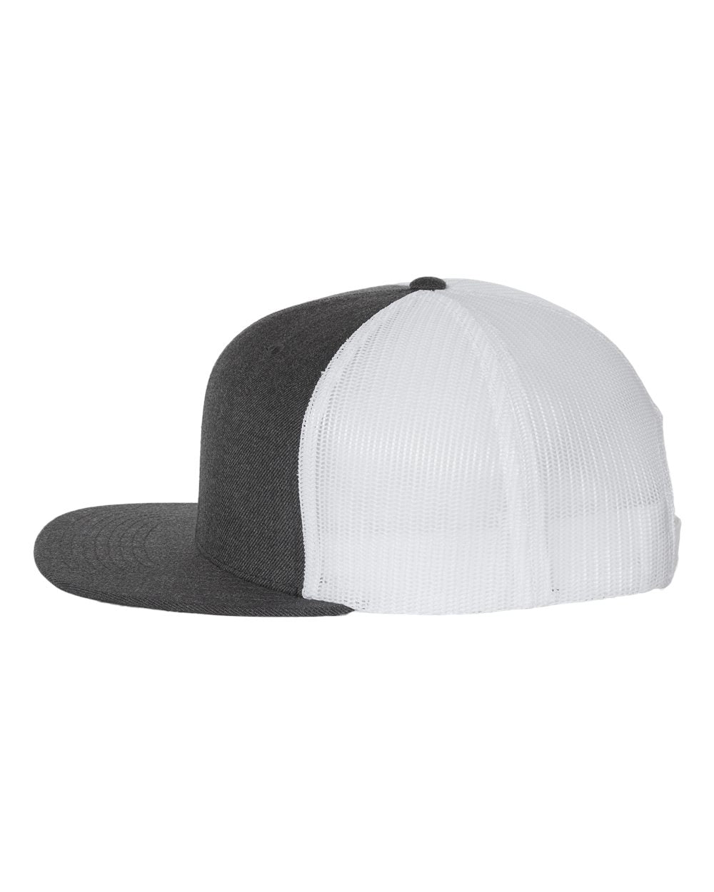 Left View of Heather Charcoal/ White Wool Blend Flat Bill Trucker Cap - 511