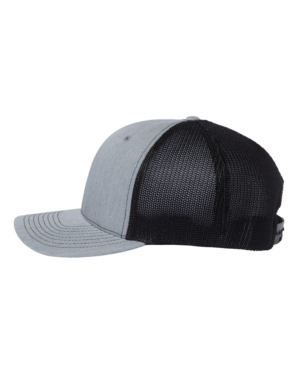 Left View of Heather Grey/ Black 112+ R-Flex Adjustable Trucker Cap - 112PL
