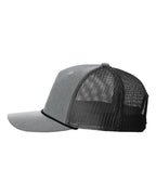Left View of Heather Grey/ Black Five-Panel Trucker with Rope Cap - 112FPR