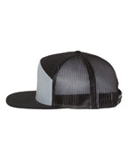 Left View of Heather Grey/ Black Seven-Panel Trucker Cap - 168