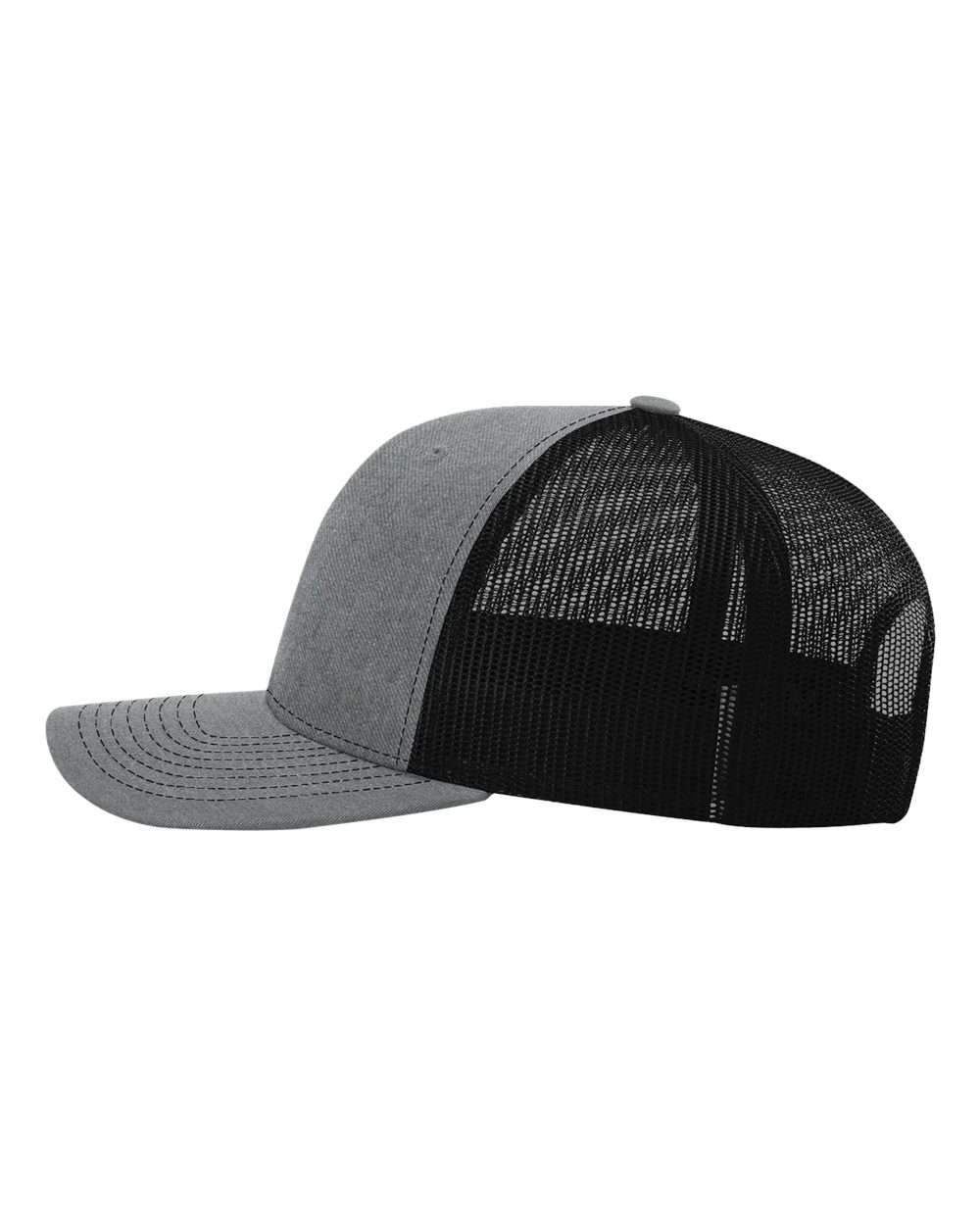 Left View of Heather Grey/ Black Snapback Trucker Cap - 112