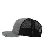 Left View of Heather Grey/ Black Snapback Trucker Cap - 112