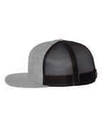 Left View of Heather Grey/ Black Wool Blend Flat Bill Trucker Cap - 511