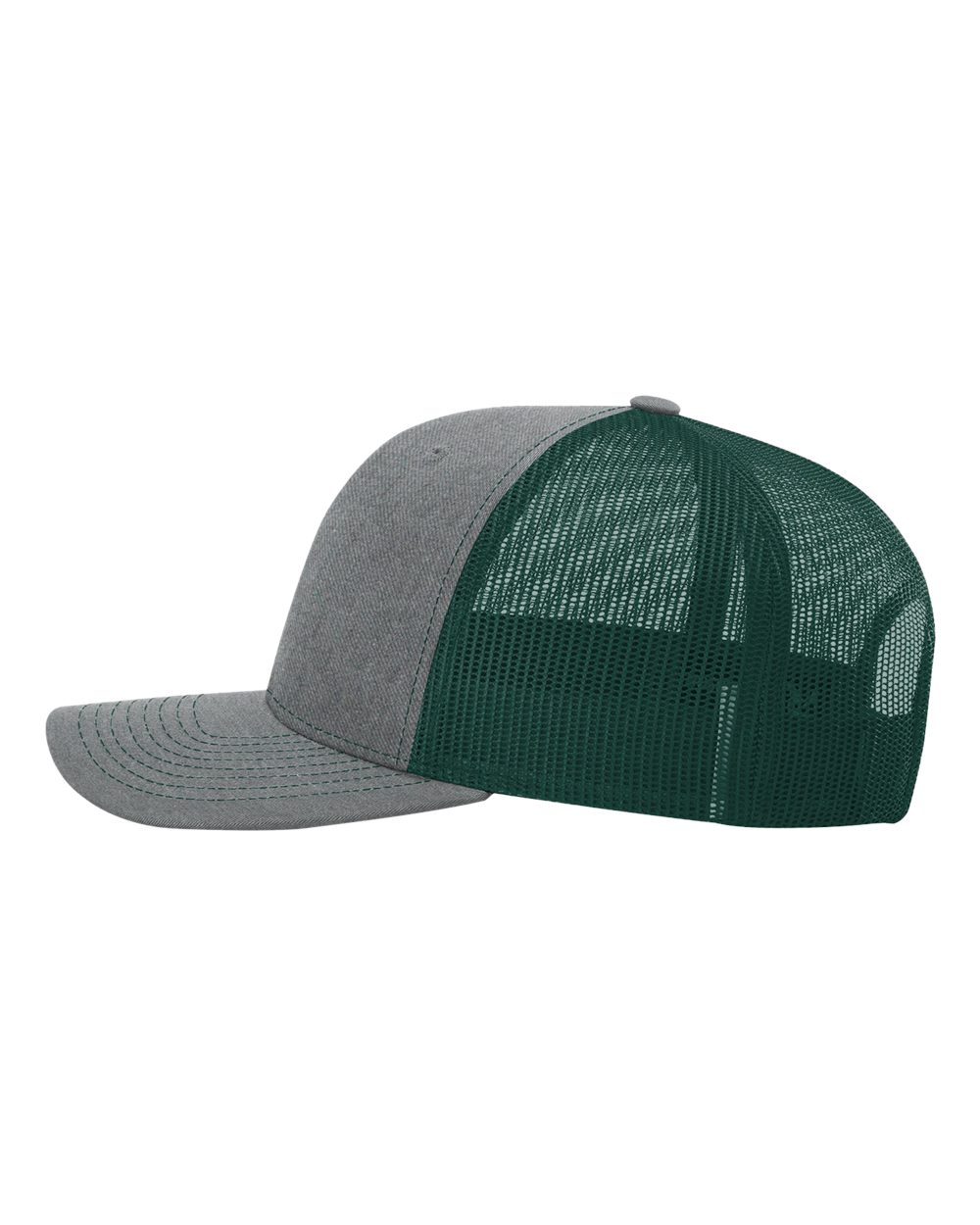 Left View of Heather Grey/ Dark Green Snapback Trucker Cap - 112