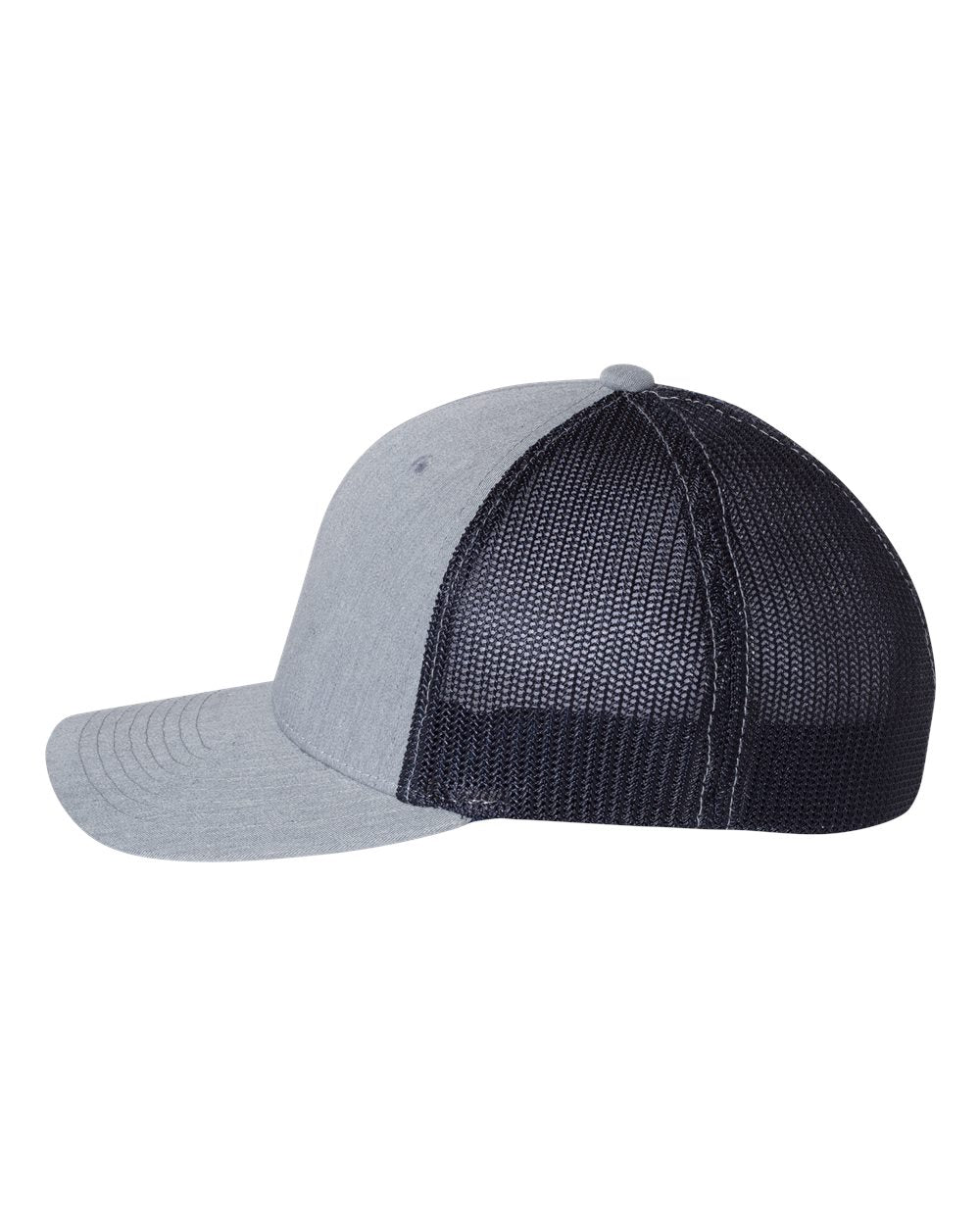 Left View of Heather Grey/ Navy R-Flex Trucker Cap - 110