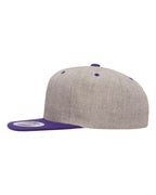 Left View of Heather Grey/ Purple Premium Flat Bill Snapback Cap - 6089M