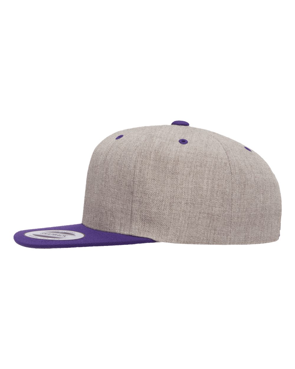 Left View of Heather Grey/ Purple Premium Flat Bill Snapback Cap - 6089M