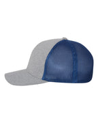 Left View of Heather Grey/ Royal Mélange Trucker Cap - 6311