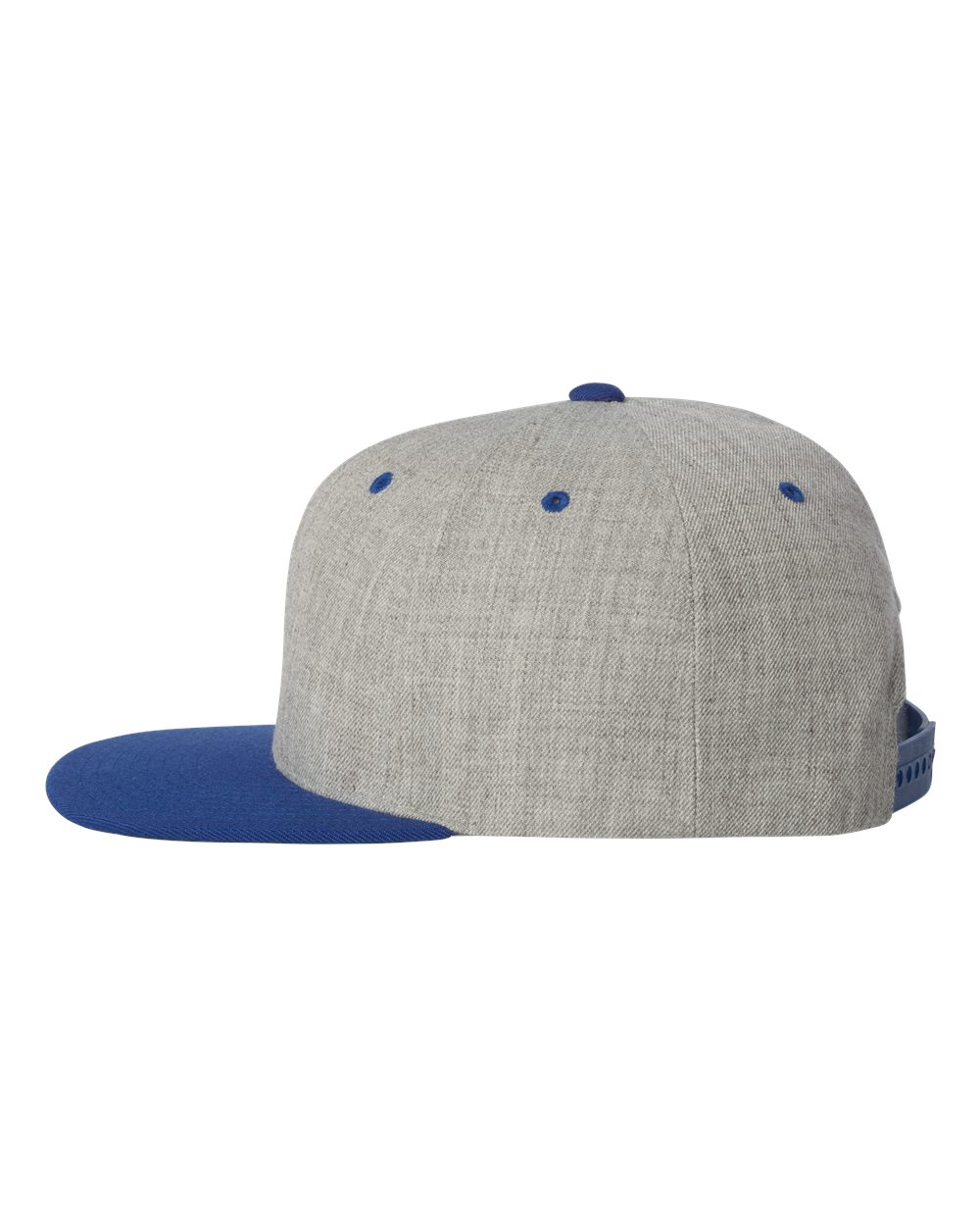 Left View of Heather Grey/ Royal Premium Flat Bill Snapback Cap - 6089M