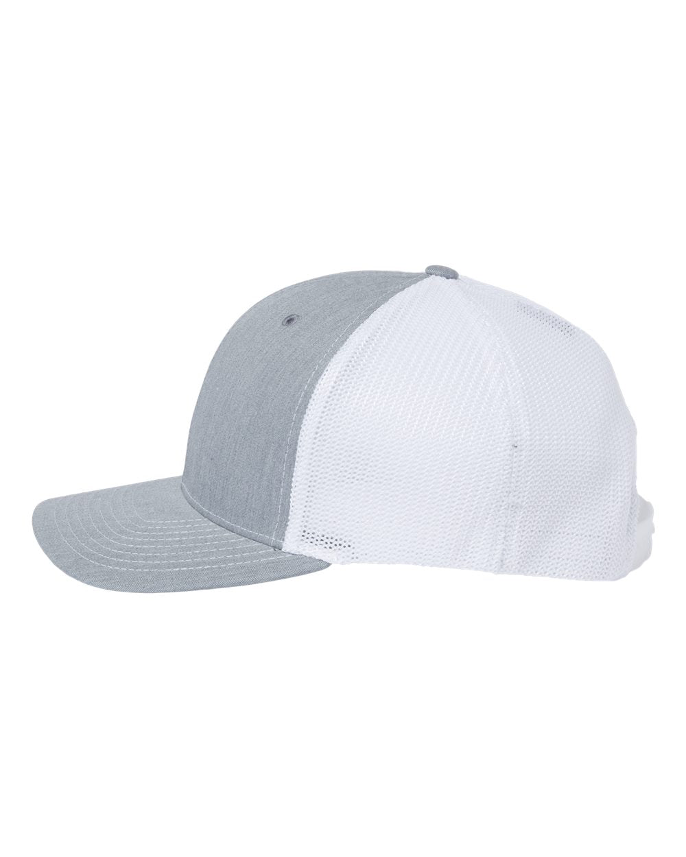 Left View of Heather Grey/ White 112+ R-Flex Adjustable Trucker Cap - 112PL