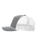 Left View of Heather Grey/ White Five-Panel Trucker with Rope Cap - 112FPR