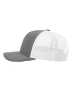 Left View of Heather Grey/ White Snapback Trucker Cap - 112