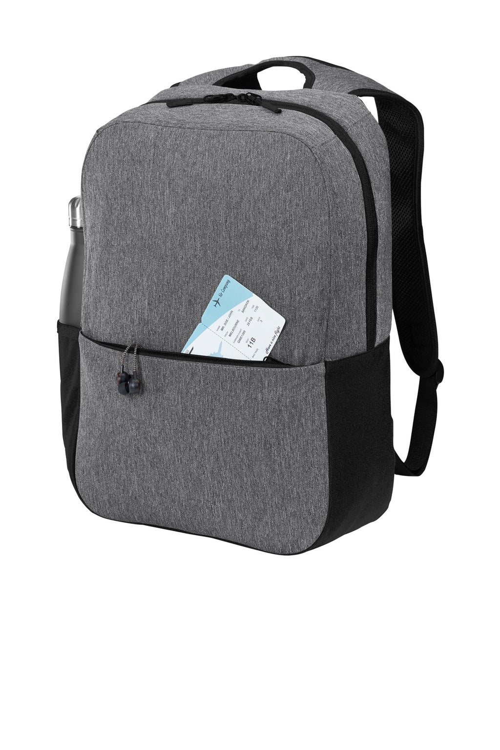 Left View of Heather Gry/Bk Port Authority Access Square Backpack. BG218