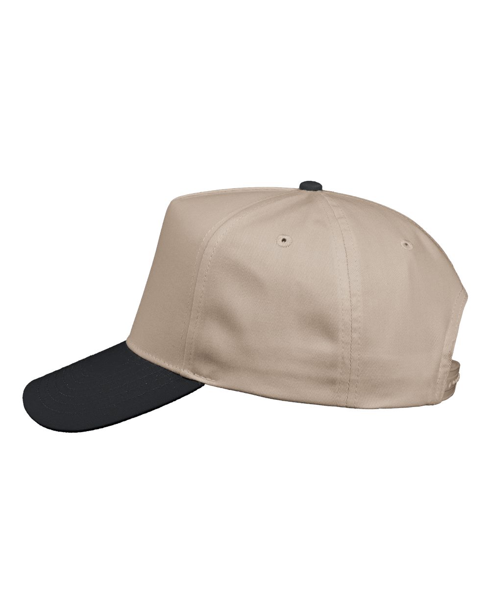 Left View of Khaki/ Black Five-Panel Twill Cap - 8869