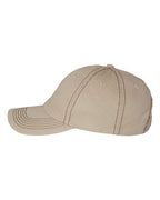 Left View of Khaki/ Brown Stitch Bio-Washed Classic Dad Hat - VC300A