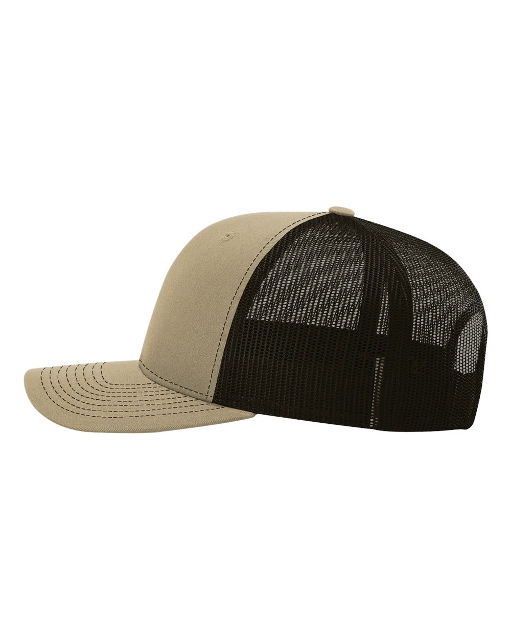 Left View of Khaki/ Coffee Snapback Trucker Cap - 112