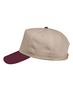 Left View of Khaki/ Maroon Five-Panel Twill Cap - 8869