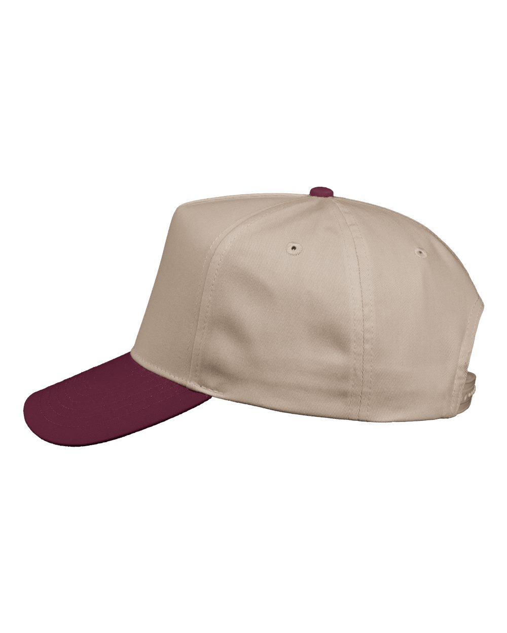 Left View of Khaki/ Maroon Five-Panel Twill Cap - 8869
