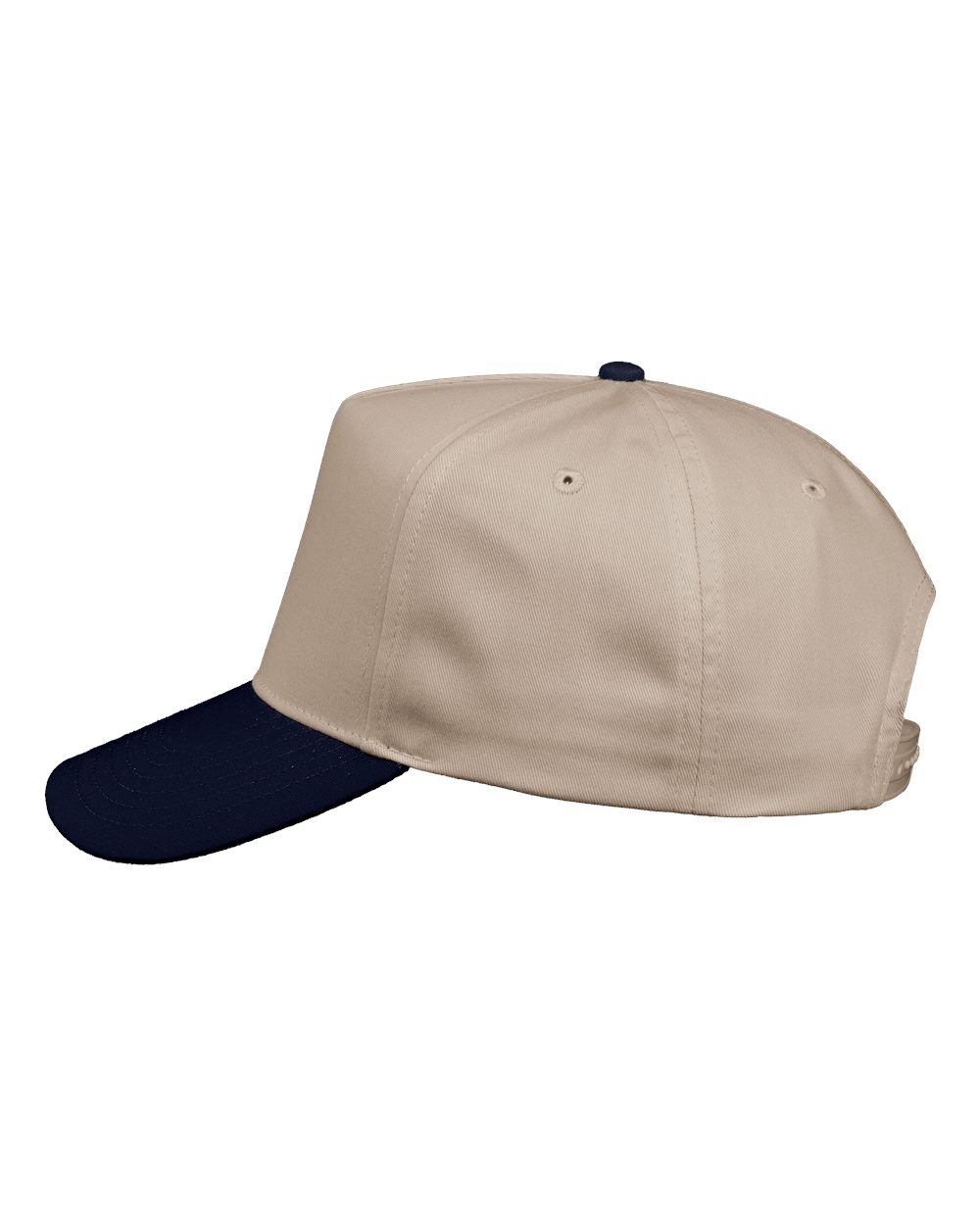 Left View of Khaki/ Navy Five-Panel Twill Cap - 8869