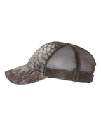Left View of Kryptek Highlander/ Brown Garment Washed Printed Trucker Cap - 111P