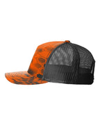Left View of Kryptek Inferno/ Black Five-Panel Printed Trucker Cap - 112PFP