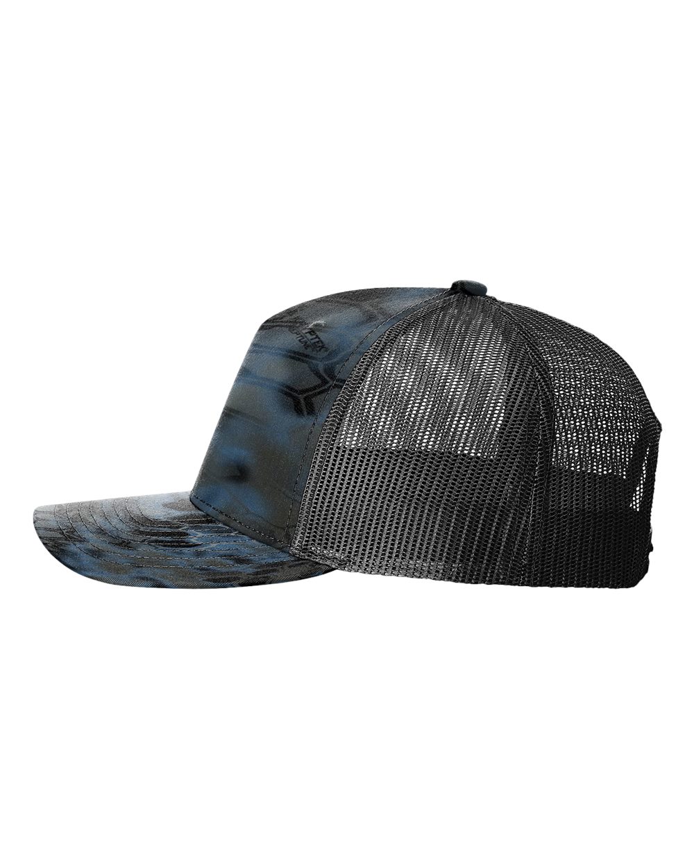 Left View of Kryptek Neptune/ Black Five-Panel Printed Trucker Cap - 112PFP