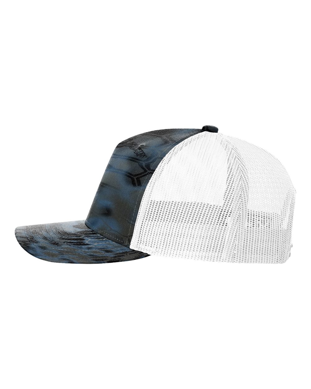 Left View of Kryptek Neptune/ White Five-Panel Printed Trucker Cap - 112PFP