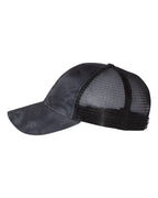 Left View of Kryptek Typhon/ Black Garment Washed Printed Trucker Cap - 111P