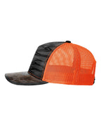 Left View of Kryptek Typhon/ Neon Orange Five-Panel Printed Trucker Cap - 112PFP