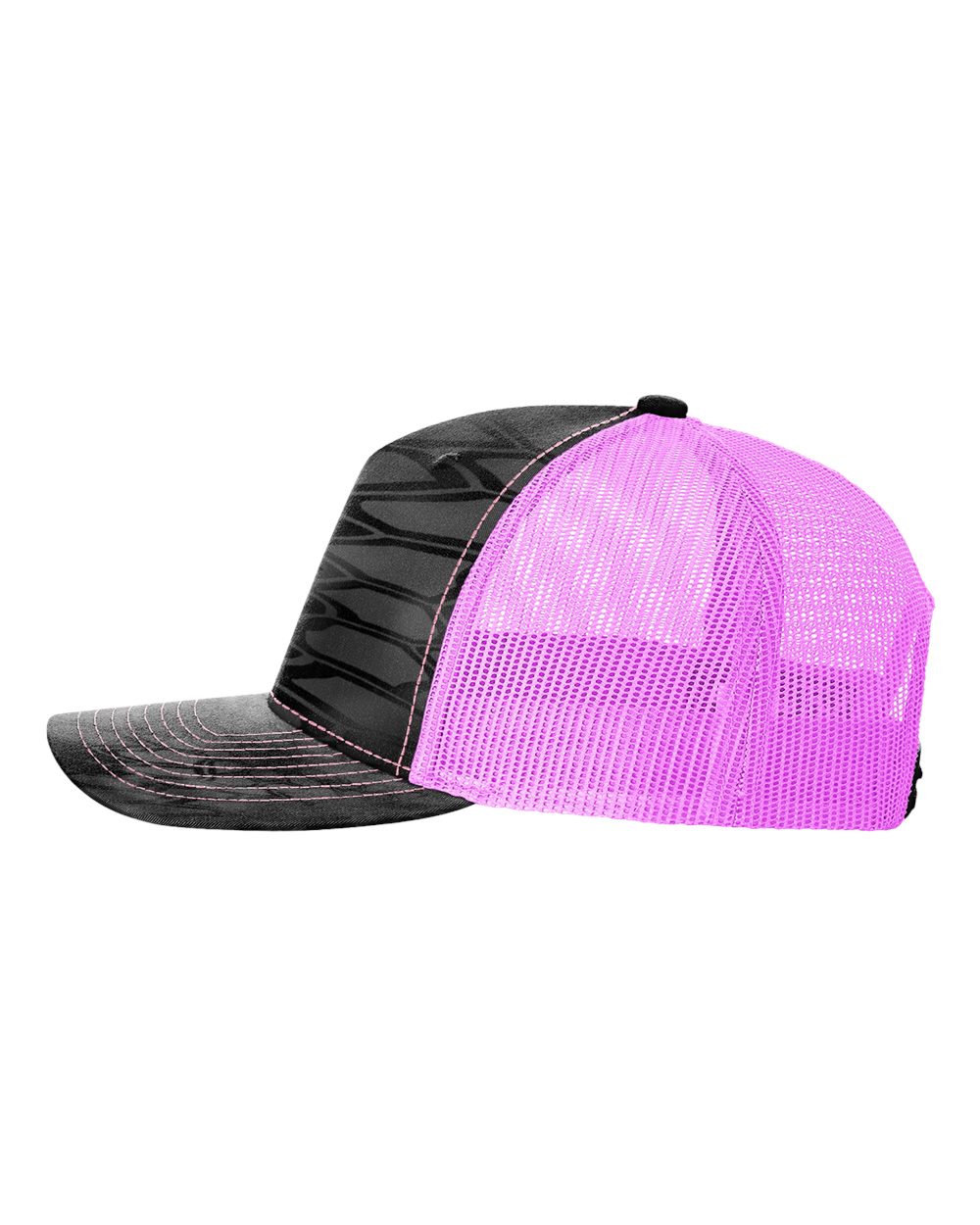 Left View of Kryptek Typhon/ Neon Pink Five-Panel Printed Trucker Cap - 112PFP