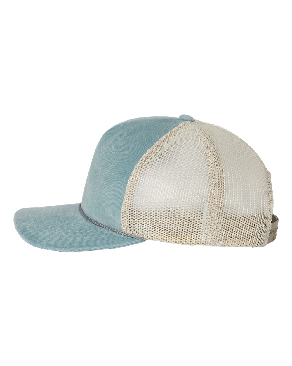 Left View of Light Blue/ Sand Troutdale Corduroy Trucker Cap - 930