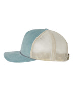 Left View of Light Blue/ Sand Troutdale Corduroy Trucker Cap - 930