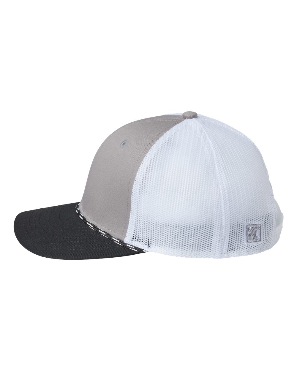Left View of Light Grey/ Black Everyday Rope Trucker Cap - GB452R
